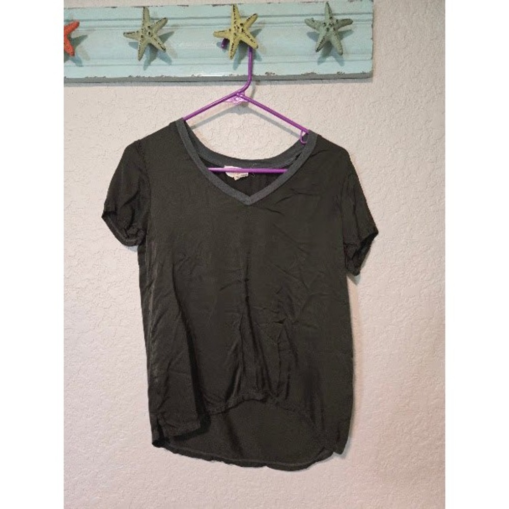 Nation LTD Los Angeles Womens V-Neck Short Sleeve Tee Charcoal Grey XS USA Made